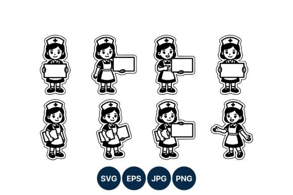 Black and White Nurse Signs Vector