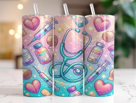 Cute Nurse Hearts 20oz Tumbler Wrap PNG