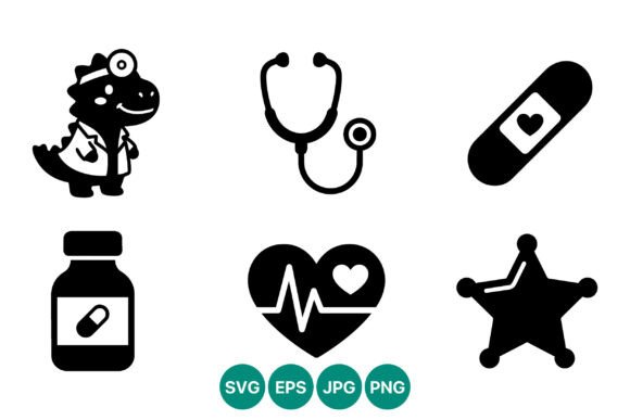 Dinosaur Doctor Medical Icon Set