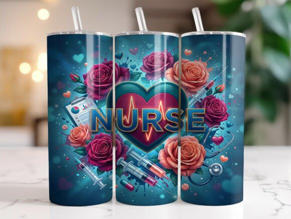 Floral Nurse Heart 20oz Tumbler Wrap PNG