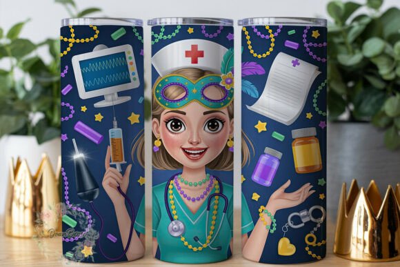 Mardi Gras Nurse Tumbler Wrap PNG