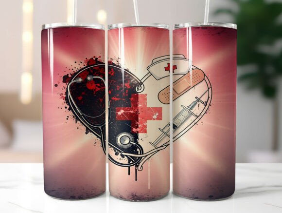 Nurse Stethoscope Heart Tumbler Wrap PNG