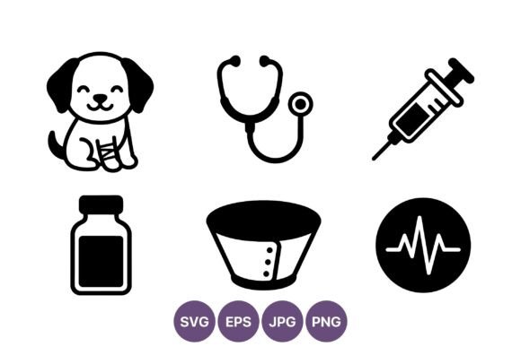 Pet Medical Vector Icons Black White