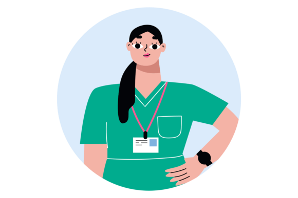 Pharmacist Character. Woman in Medical U